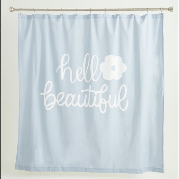 Altar'd State Hello Beautiful Shower Curtain Blue 72" x 72" - Picture 2 of 3